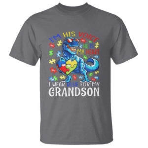 Autism Grandma T Shirt I Am His Voice He Is My Heart I Wear Blue For My Grandson TS01 Charcoal Printyourwear