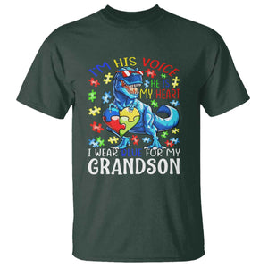 Autism Grandma T Shirt I Am His Voice He Is My Heart I Wear Blue For My Grandson TS01 Dark Forest Green Printyourwear