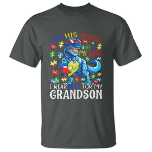 Autism Grandma T Shirt I Am His Voice He Is My Heart I Wear Blue For My Grandson TS01 Dark Heather Printyourwear