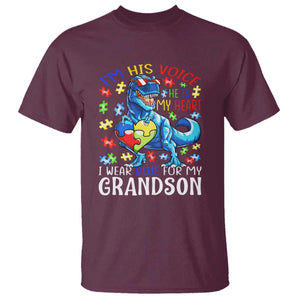 Autism Grandma T Shirt I Am His Voice He Is My Heart I Wear Blue For My Grandson TS01 Maroon Printyourwear