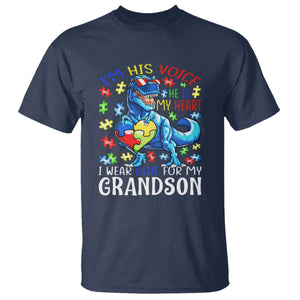 Autism Grandma T Shirt I Am His Voice He Is My Heart I Wear Blue For My Grandson TS01 Navy Printyourwear