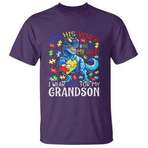 Autism Grandma T Shirt I Am His Voice He Is My Heart I Wear Blue For My Grandson TS01 Purple Printyourwear