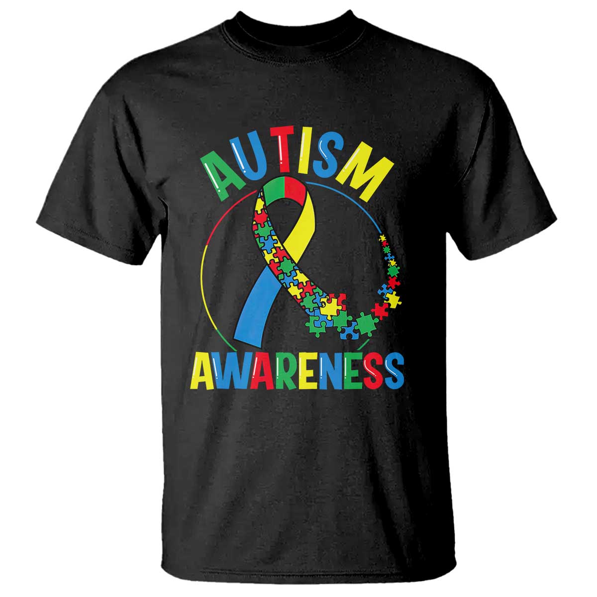 Autism Awareness T Shirt Spectrum Ribbon TS01 Black Printyourwear