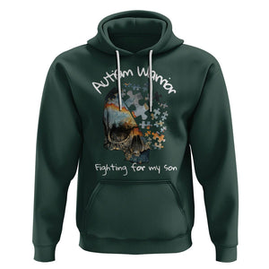 Skull Autism Warrior Hoodie Fighting For My Son Love Support TS01 Dark Forest Green Printyourwear