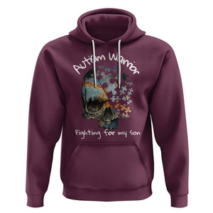 Skull Autism Warrior Hoodie Fighting For My Son Love Support TS01 Maroon Printyourwear