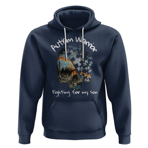 Skull Autism Warrior Hoodie Fighting For My Son Love Support TS01 Navy Printyourwear