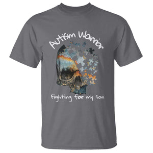 Skull Autism Warrior T Shirt Fighting For My Son Love Support TS01 Charcoal Printyourwear