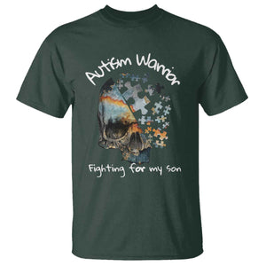 Skull Autism Warrior T Shirt Fighting For My Son Love Support TS01 Dark Forest Green Printyourwear