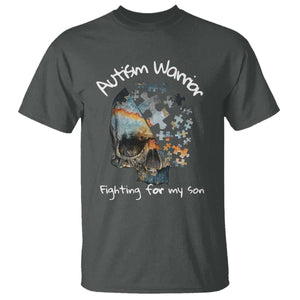 Skull Autism Warrior T Shirt Fighting For My Son Love Support TS01 Dark Heather Printyourwear