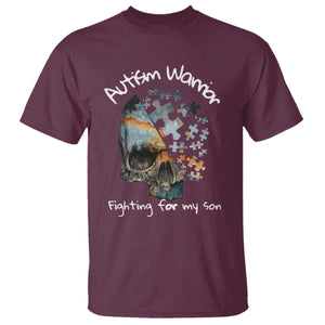 Skull Autism Warrior T Shirt Fighting For My Son Love Support TS01 Maroon Printyourwear