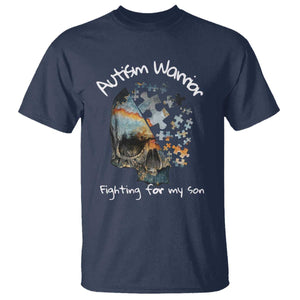 Skull Autism Warrior T Shirt Fighting For My Son Love Support TS01 Navy Printyourwear