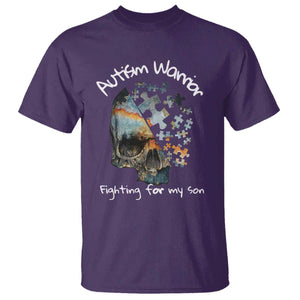 Skull Autism Warrior T Shirt Fighting For My Son Love Support TS01 Purple Printyourwear