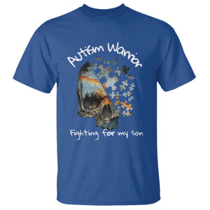 Skull Autism Warrior T Shirt Fighting For My Son Love Support TS01 Royal Blue Printyourwear