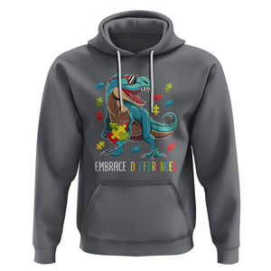 Dinosaur Autism Hoodie Embrace Differences Proud Autistic Puzzle Heart TS01 Charcoal Printyourwear