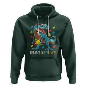 Dinosaur Autism Hoodie Embrace Differences Proud Autistic Puzzle Heart TS01 Dark Forest Green Printyourwear