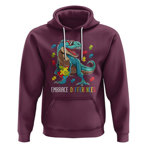 Dinosaur Autism Hoodie Embrace Differences Proud Autistic Puzzle Heart TS01 Maroon Printyourwear