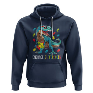 Dinosaur Autism Hoodie Embrace Differences Proud Autistic Puzzle Heart TS01 Navy Printyourwear