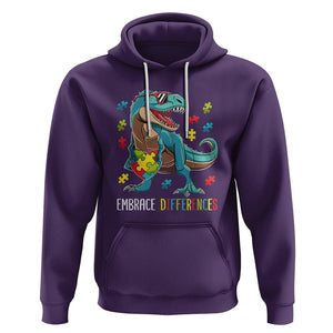 Dinosaur Autism Hoodie Embrace Differences Proud Autistic Puzzle Heart TS01 Purple Printyourwear