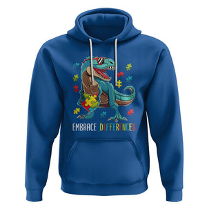 Dinosaur Autism Hoodie Embrace Differences Proud Autistic Puzzle Heart TS01 Royal Blue Printyourwear