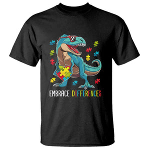 Dinosaur Autism T Shirt Embrace Differences Proud Autistic Puzzle Heart TS01 Black Printyourwear