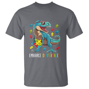 Dinosaur Autism T Shirt Embrace Differences Proud Autistic Puzzle Heart TS01 Charcoal Printyourwear