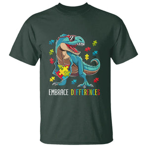 Dinosaur Autism T Shirt Embrace Differences Proud Autistic Puzzle Heart TS01 Dark Forest Green Printyourwear