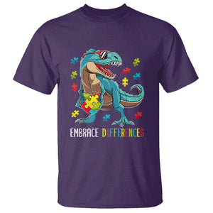 Dinosaur Autism T Shirt Embrace Differences Proud Autistic Puzzle Heart TS01 Purple Printyourwear