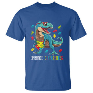 Dinosaur Autism T Shirt Embrace Differences Proud Autistic Puzzle Heart TS01 Royal Blue Printyourwear