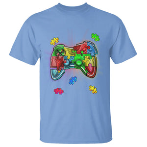 Autism Awareness Gamer T Shirt Video Game Control Puzzle Piece TS01 Carolina Blue Printyourwear