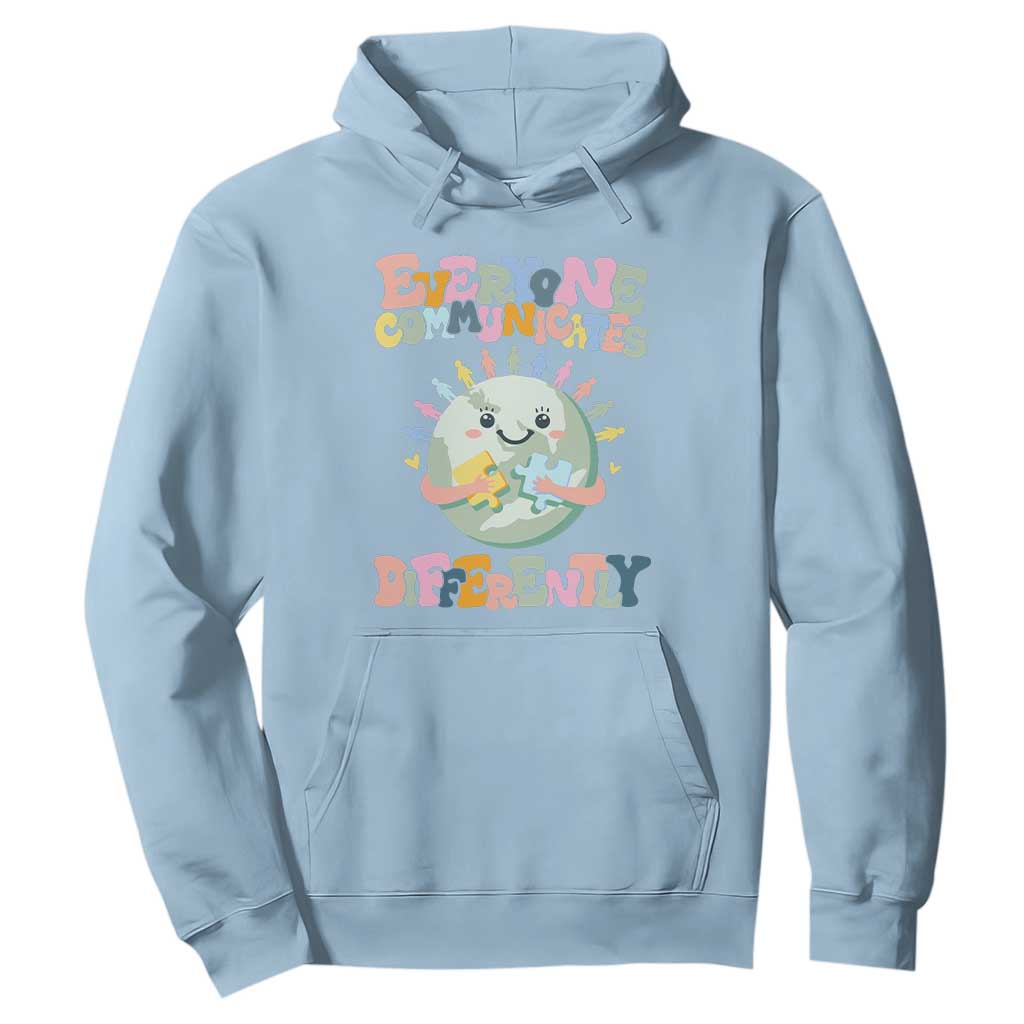 Autism Acceptance Hoodie Everyone Communicates Differently Embrace Autism Be Kind TS01 Light Blue Printyourwear