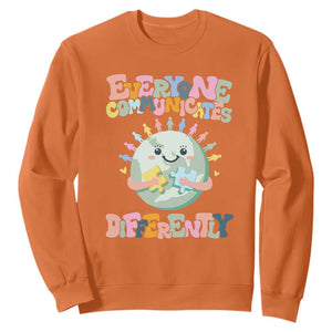 Autism Acceptance Sweatshirt Everyone Communicates Differently Embrace Autism Be Kind TS01 Orange Printyourwear