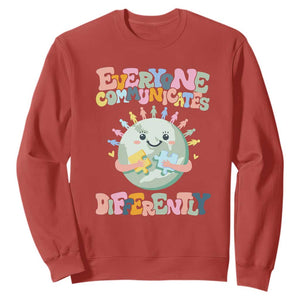 Autism Acceptance Sweatshirt Everyone Communicates Differently Embrace Autism Be Kind TS01 Red Printyourwear