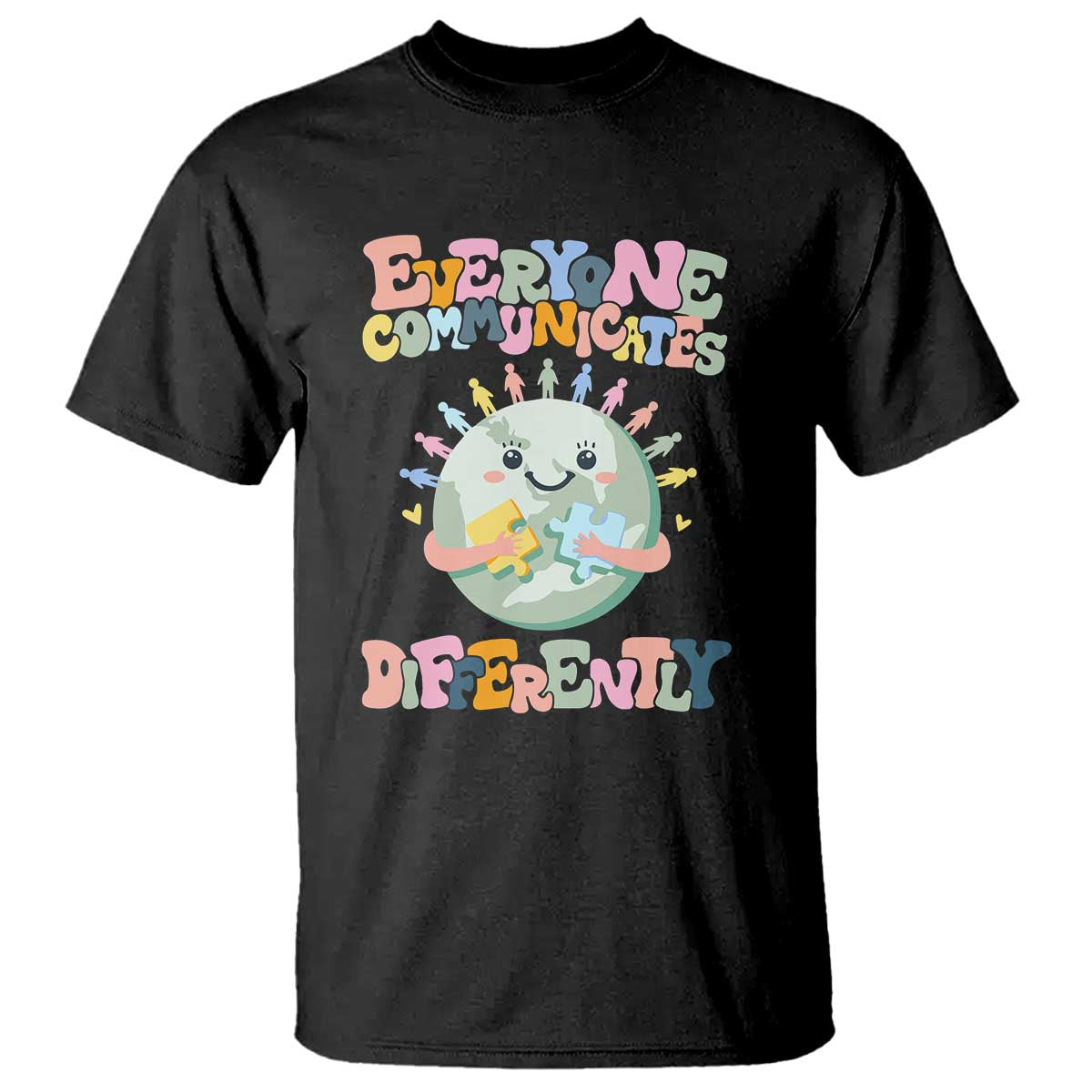 Autism Acceptance T Shirt Everyone Communicates Differently Embrace Autism Be Kind TS01 Black Printyourwear