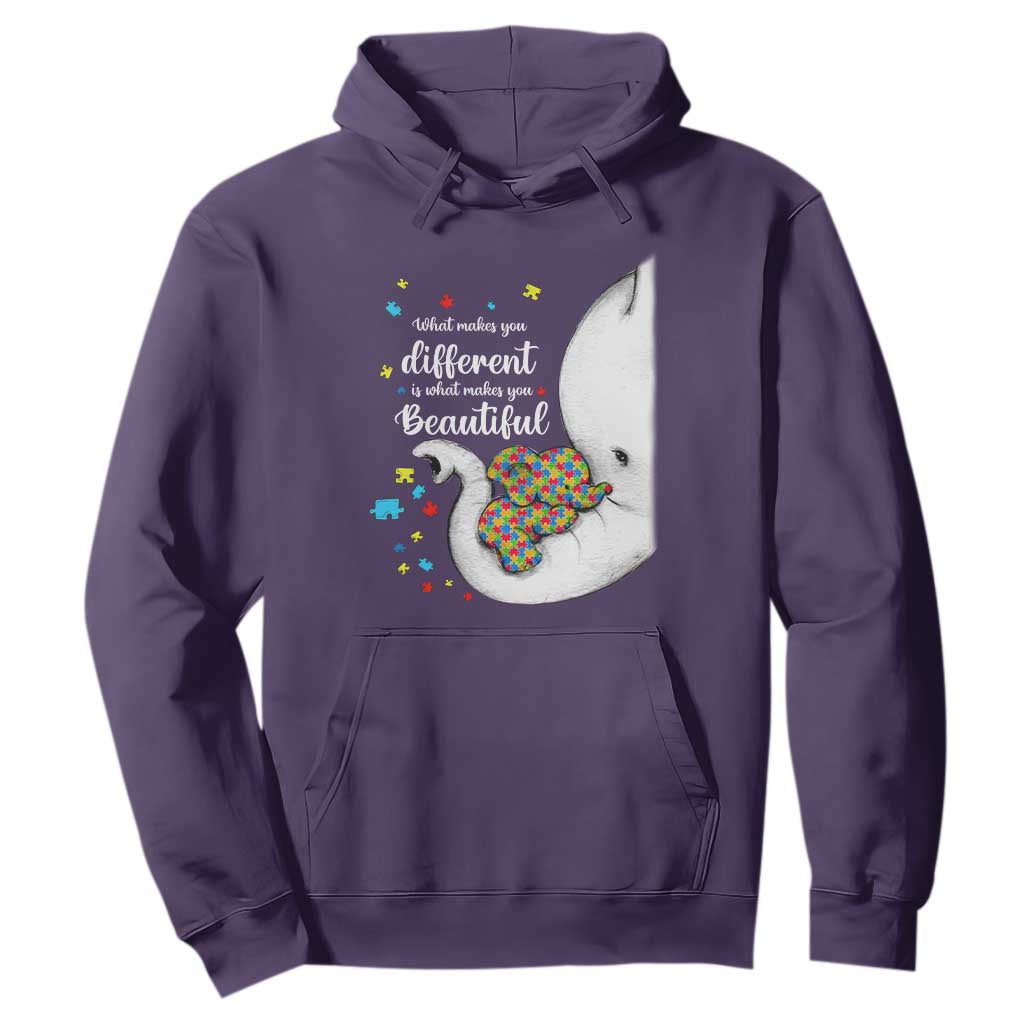 Elephant Autism Hoodie What Makes You Different Is What Makes You Beautiful Puzzle Pieces TS01 Purple Printyourwear