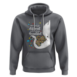 Elephant Autism Hoodie What Makes You Different Is What Makes You Beautiful Puzzle Pieces TS01 Charcoal Printyourwear