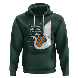 Elephant Autism Hoodie What Makes You Different Is What Makes You Beautiful Puzzle Pieces TS01 Dark Forest Green Printyourwear