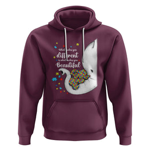 Elephant Autism Hoodie What Makes You Different Is What Makes You Beautiful Puzzle Pieces TS01 Maroon Printyourwear