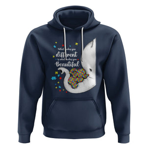 Elephant Autism Hoodie What Makes You Different Is What Makes You Beautiful Puzzle Pieces TS01 Navy Printyourwear