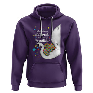 Elephant Autism Hoodie What Makes You Different Is What Makes You Beautiful Puzzle Pieces TS01 Purple Printyourwear