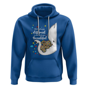 Elephant Autism Hoodie What Makes You Different Is What Makes You Beautiful Puzzle Pieces TS01 Royal Blue Printyourwear