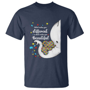 Elephant Autism T Shirt What Makes You Different Is What Makes You Beautiful Puzzle Pieces TS01 Navy Printyourwear