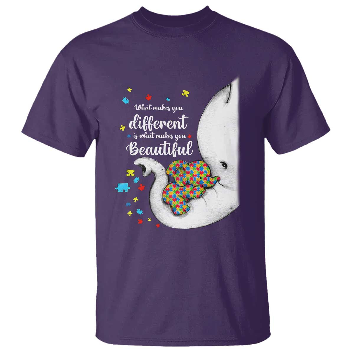 Elephant Autism T Shirt What Makes You Different Is What Makes You Beautiful Puzzle Pieces TS01 Purple Printyourwear