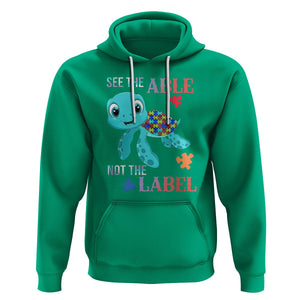 Turtle Autism Hoodie See The Able Not The Label Puzzle Pieces TS01 Irish Green Printyourwear