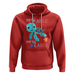 Turtle Autism Hoodie See The Able Not The Label Puzzle Pieces TS01 Red Printyourwear