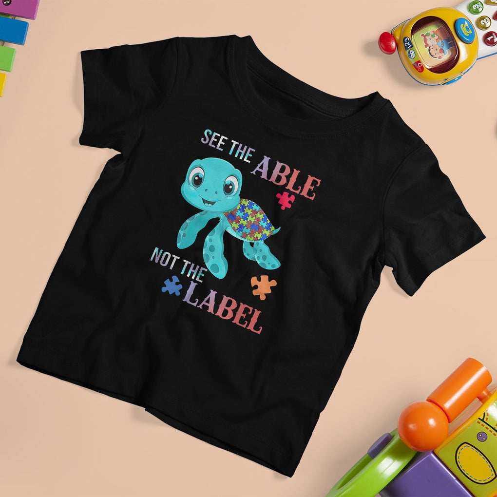 Turtle Autism T Shirt For Kid See The Able Not The Label Puzzle Pieces TS01 Black Printyourwear