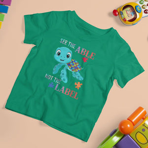 Turtle Autism T Shirt For Kid See The Able Not The Label Puzzle Pieces TS01 Irish Green Printyourwear