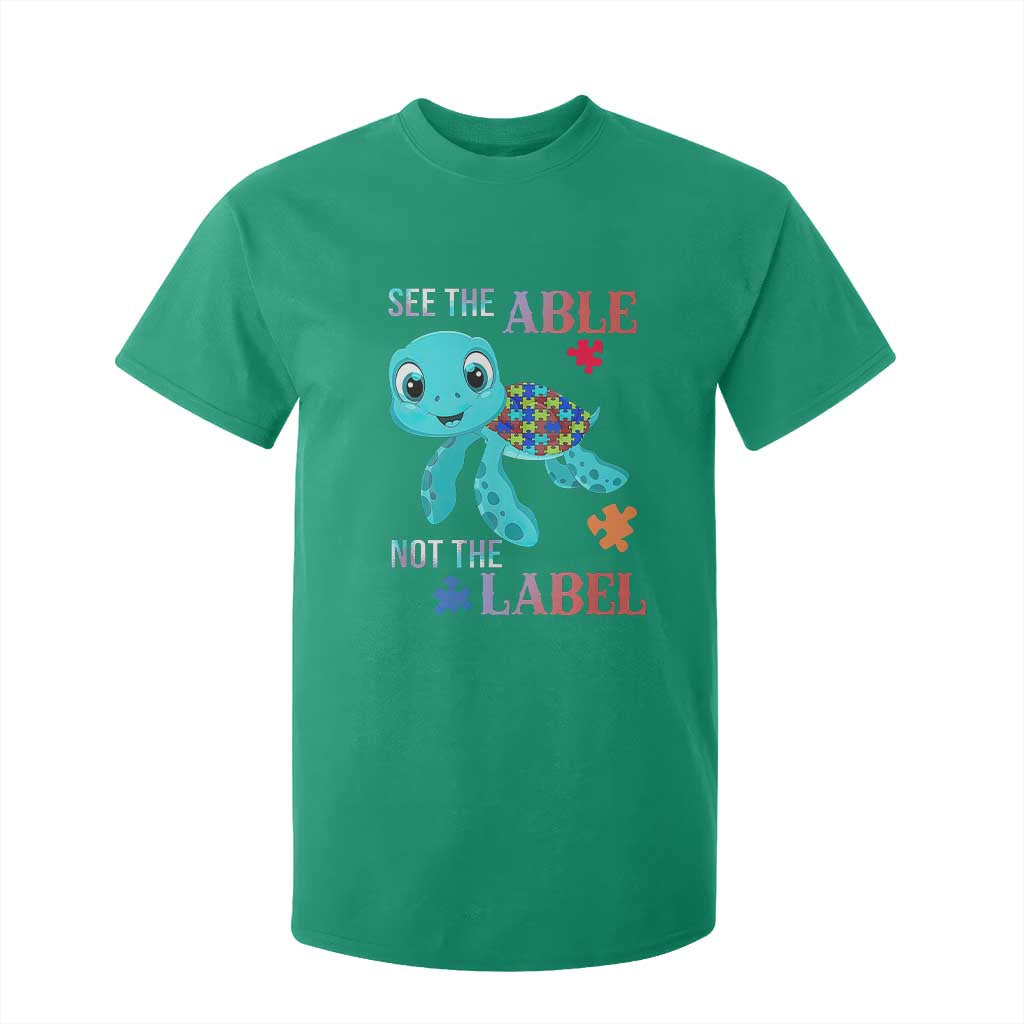 Turtle Autism T Shirt For Kid See The Able Not The Label Puzzle Pieces TS01 Irish Green Printyourwear