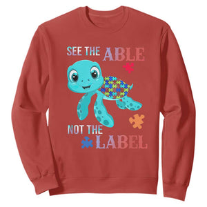 Turtle Autism Sweatshirt See The Able Not The Label Puzzle Pieces TS01 Red Printyourwear