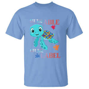 Turtle Autism T Shirt See The Able Not The Label Puzzle Pieces TS01 Carolina Blue Printyourwear