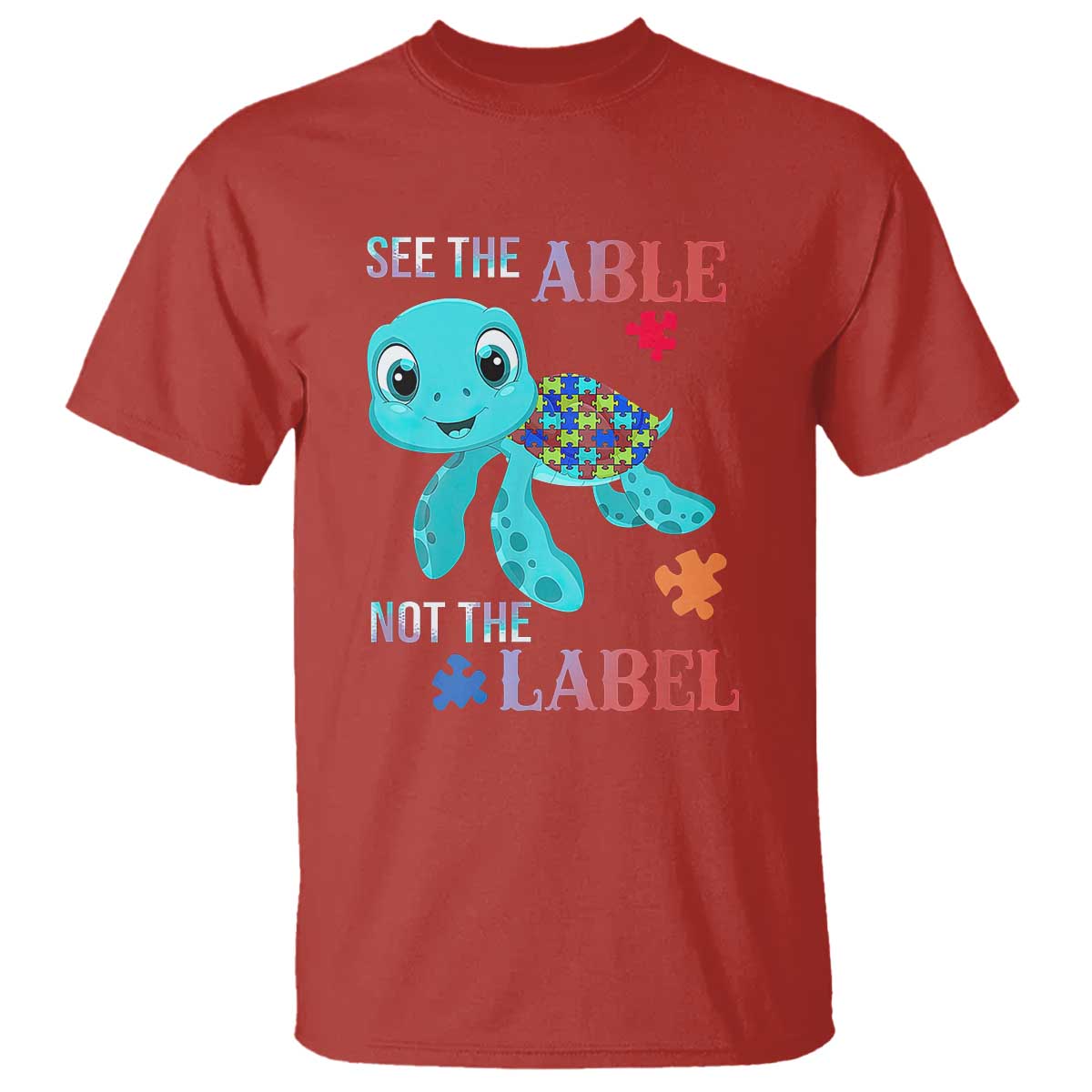 Turtle Autism T Shirt See The Able Not The Label Puzzle Pieces TS01 Red Printyourwear